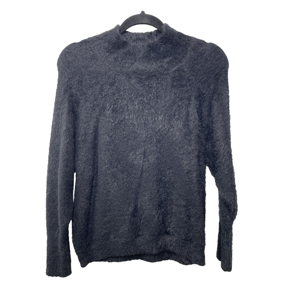 Marled Reunited Clothing Sweater Faux Fur Black Mock Neck Fuzzy Goth Dark Small - Picture 1 of 8